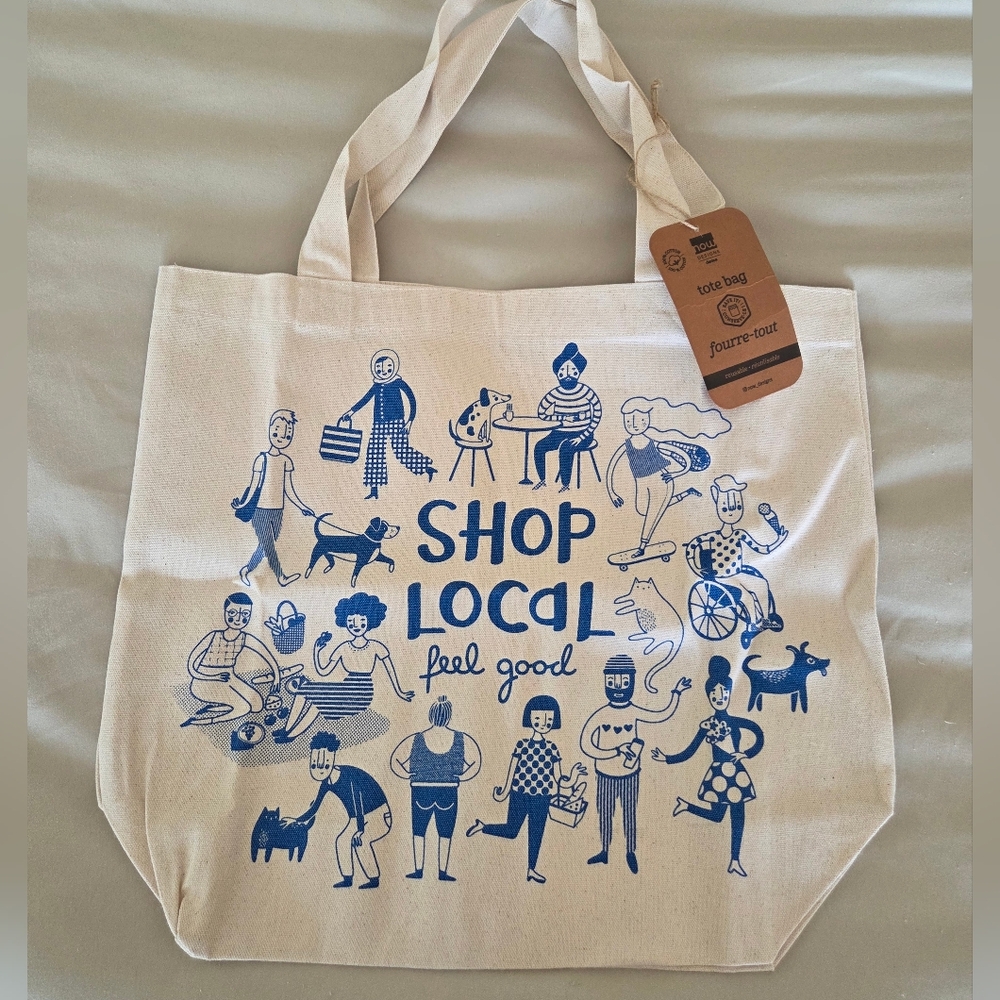 NWT Shop Local Feel Good Canvas Tote - Blue on Natural